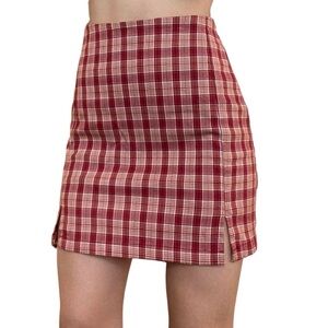Brandy Melville John Galt Cara Plaid Mini Skirt Red Beige XS One Size 24” Waist